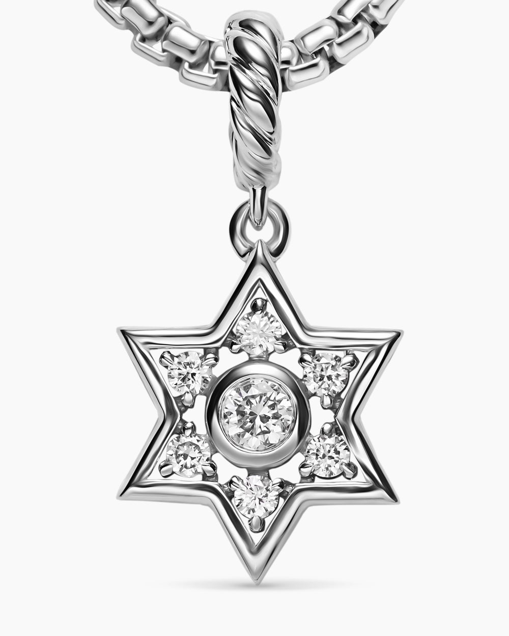 Womens Petite Star of David Pendant in Sterling Silver with Diamonds, 12mm