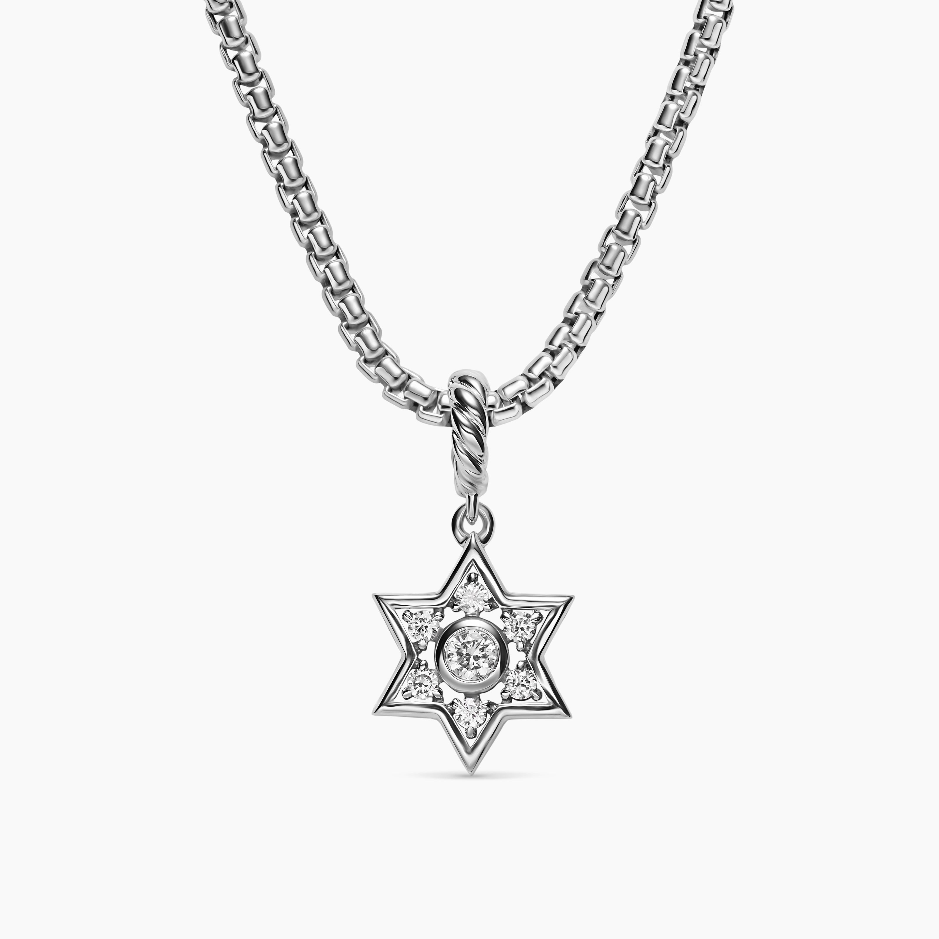 Womens Petite Star of David Pendant in Sterling Silver with Diamonds, 12mm