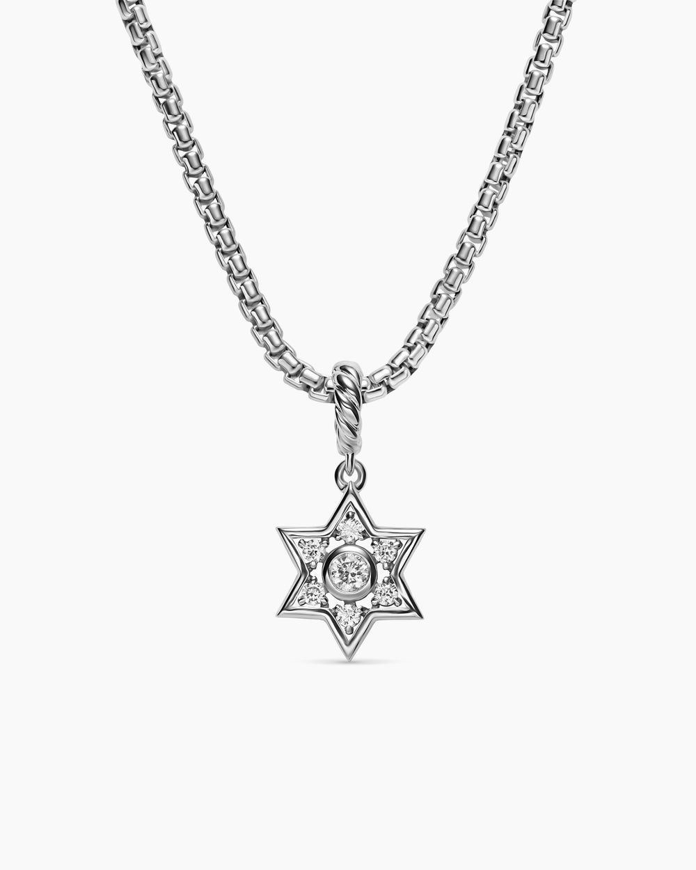 Womens Petite Star of David Pendant in Sterling Silver with Diamonds, 12mm