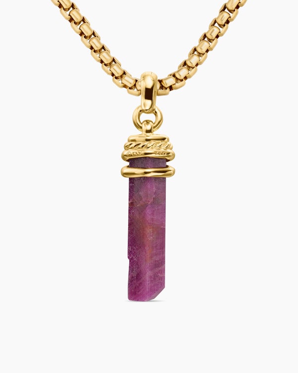 Wrapped Crystal Amulet in Ruby Crystal with 18K Yellow Gold and Diamonds, 30mm
