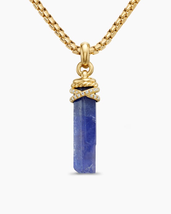 Wrapped Crystal Amulet in Tanzanite Crystal with 18K Yellow Gold and Diamonds, 46mm