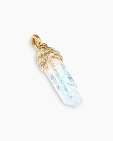 Wrapped Crystal Amulet in Rainbow Moonstone Crystal with 18K Yellow Gold and Diamonds, 46mm