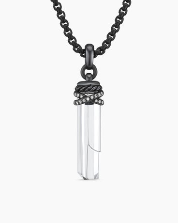 Wrapped Crystal Amulet in Crystal with Blackened Silver and Diamonds, 46mm