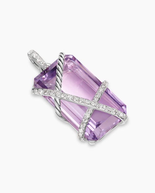 Womens Cable Wrap Amulet in Sterling Silver with Lavender Amethyst and Diamonds, 32mm