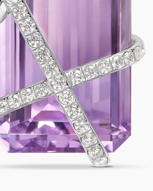 Womens Cable Wrap Amulet in Sterling Silver with Lavender Amethyst and Diamonds, 32mm