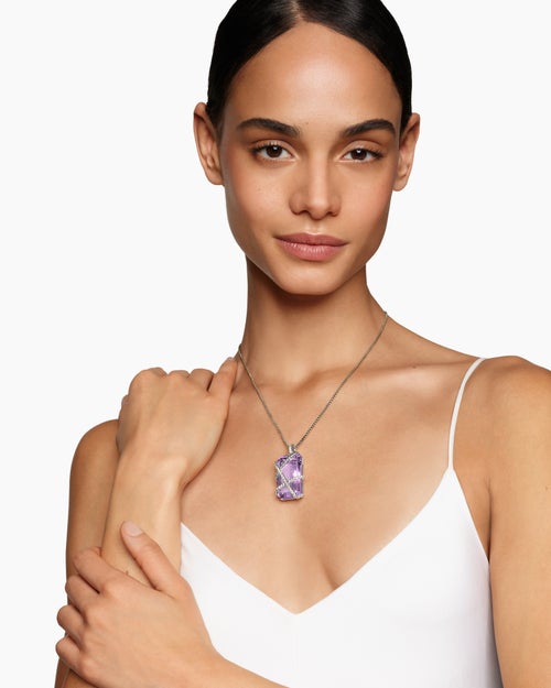 Womens Cable Wrap Amulet in Sterling Silver with Lavender Amethyst and Diamonds, 32mm