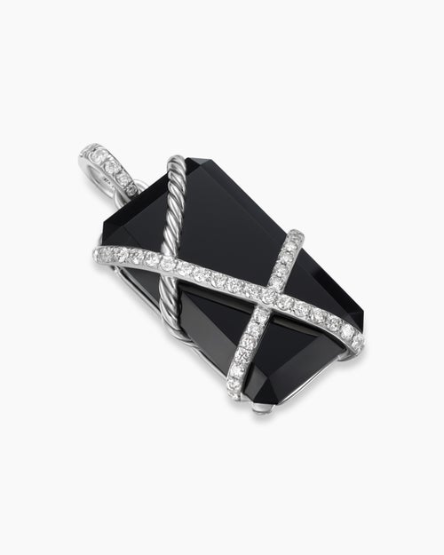 Womens Cable Wrap Amulet in Sterling Silver with Black Onyx and Diamonds, 32mm