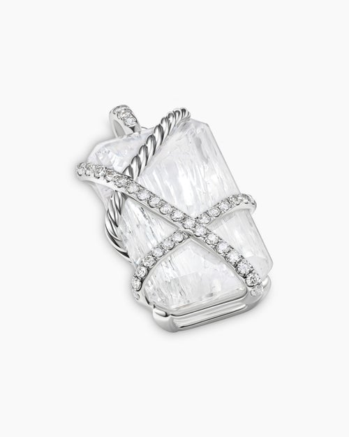 Womens Cable Wrap Amulet in Sterling Silver with Crystal and Diamonds, 32mm