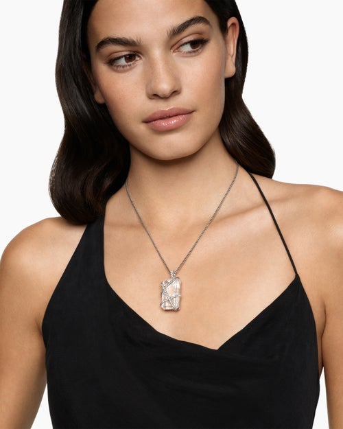 Womens Cable Wrap Amulet in Sterling Silver with Crystal and Diamonds, 32mm