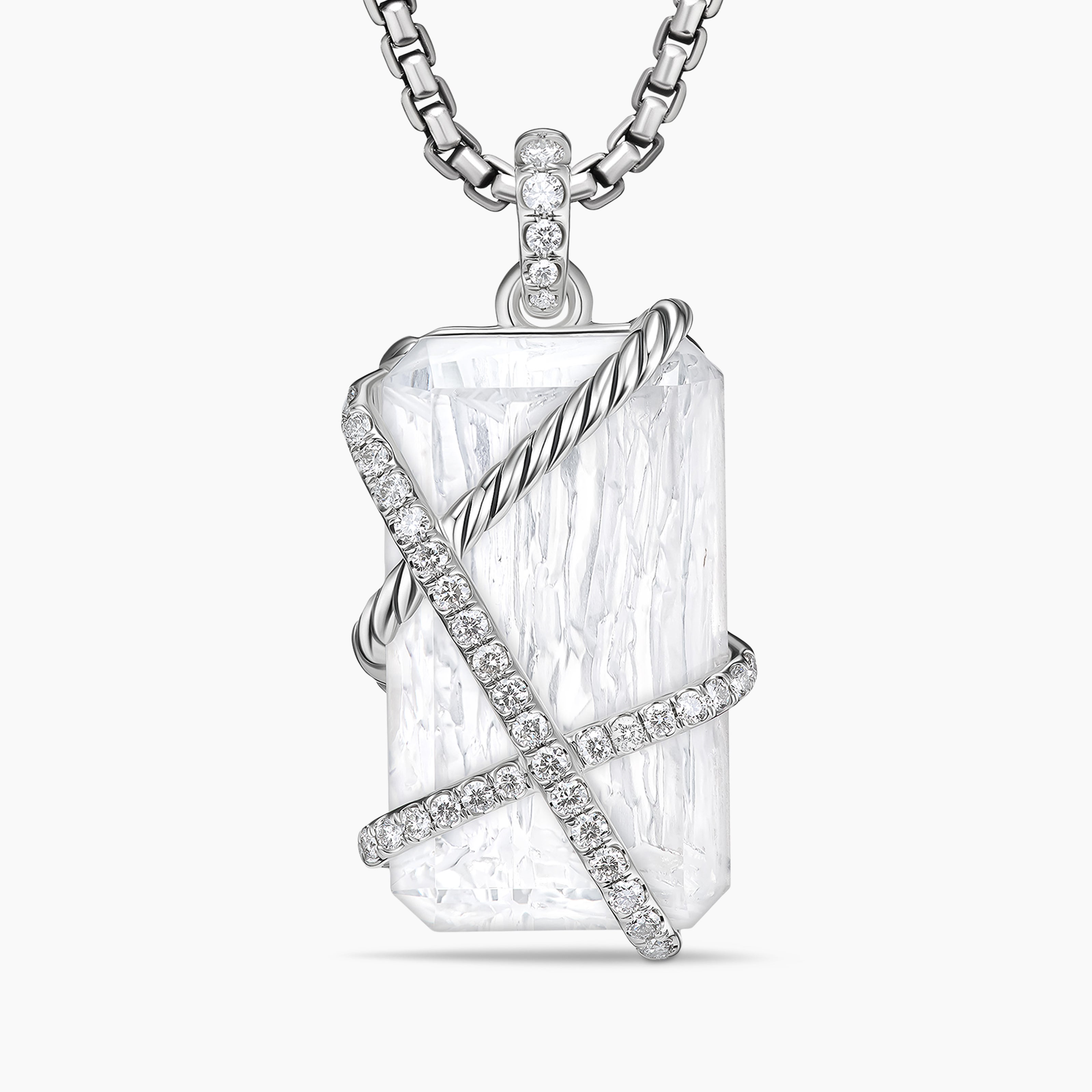 Womens Cable Wrap Amulet in Sterling Silver with Crystal and Diamonds, 32mm