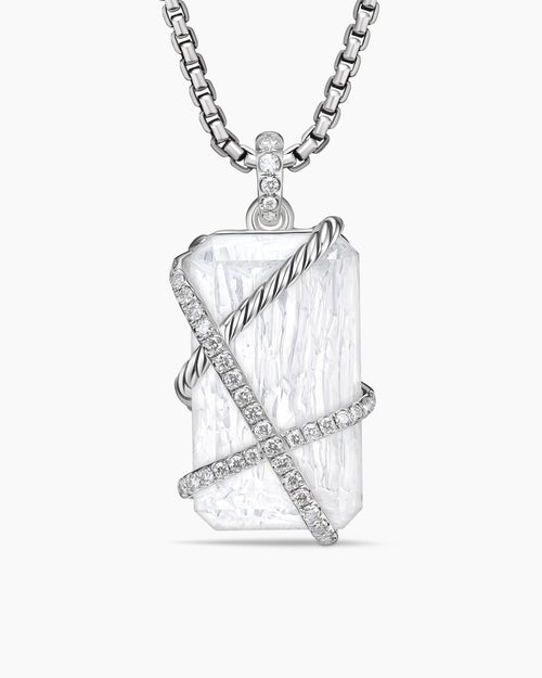 Womens Cable Wrap Amulet in Sterling Silver with Crystal and Diamonds, 32mm