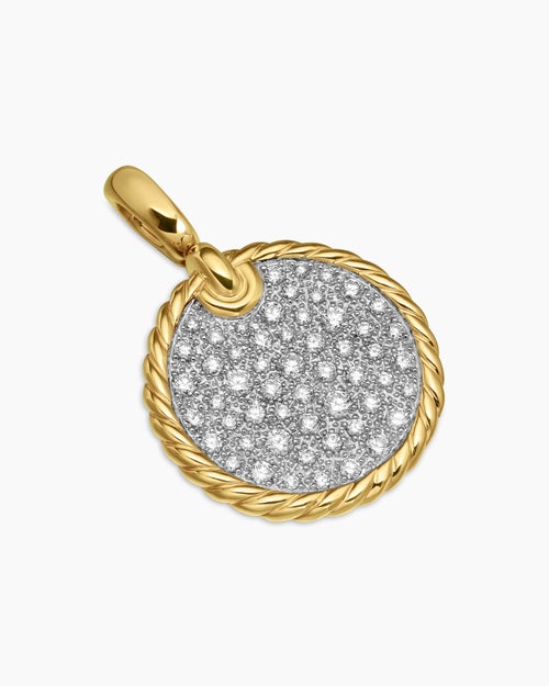 Womens DY Elements® Disc Pendant in 18K Yellow Gold with Diamonds, 21.2mm