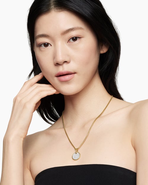 Womens DY Elements® Disc Pendant in 18K Yellow Gold with Diamonds, 21.2mm