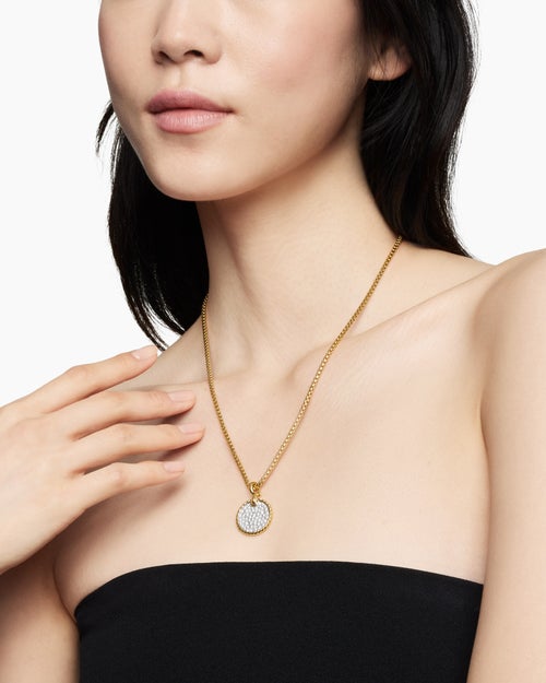 Womens DY Elements® Disc Pendant in 18K Yellow Gold with Diamonds, 21.2mm