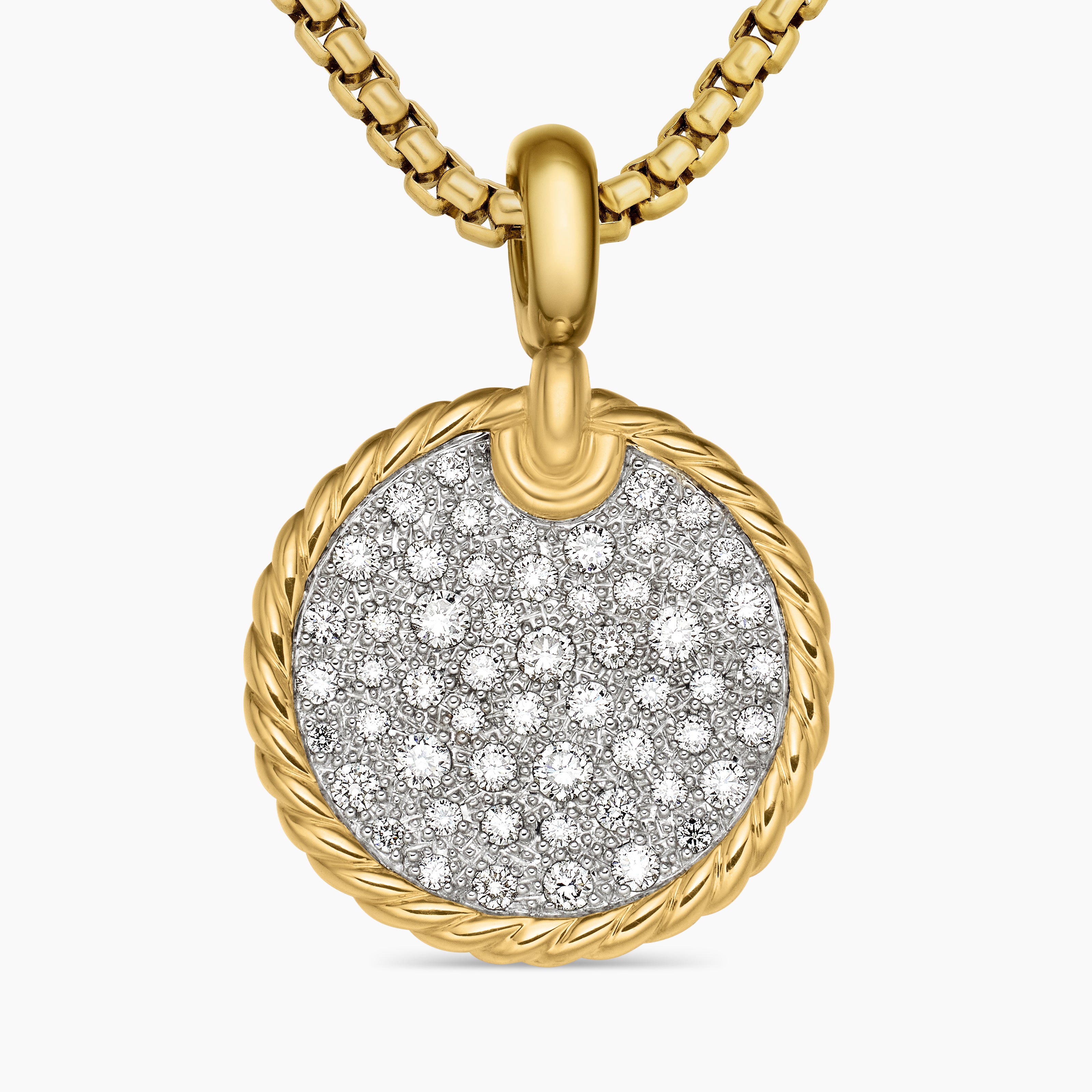 Womens DY Elements&reg; Disc Pendant in 18K Yellow Gold with Diamonds, 21.2mm