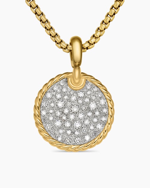 Womens DY Elements® Disc Pendant in 18K Yellow Gold with Diamonds, 21.2mm