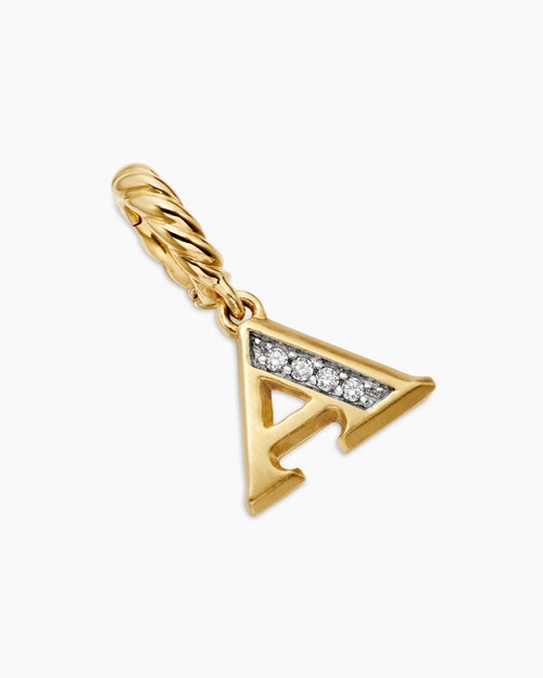 Womens Pavé Initial Pendant in 18K Yellow Gold with Diamond A