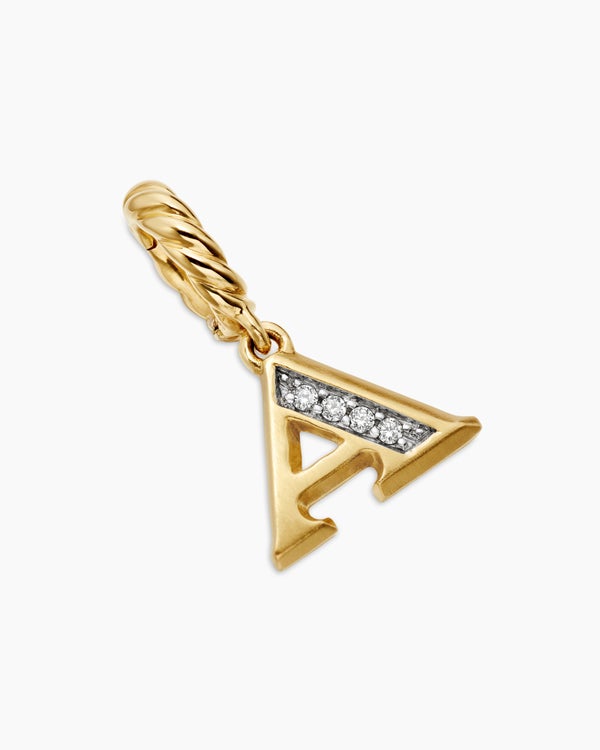 Pendentif initiale pavée en or jaune 18 carats avec A en diamant