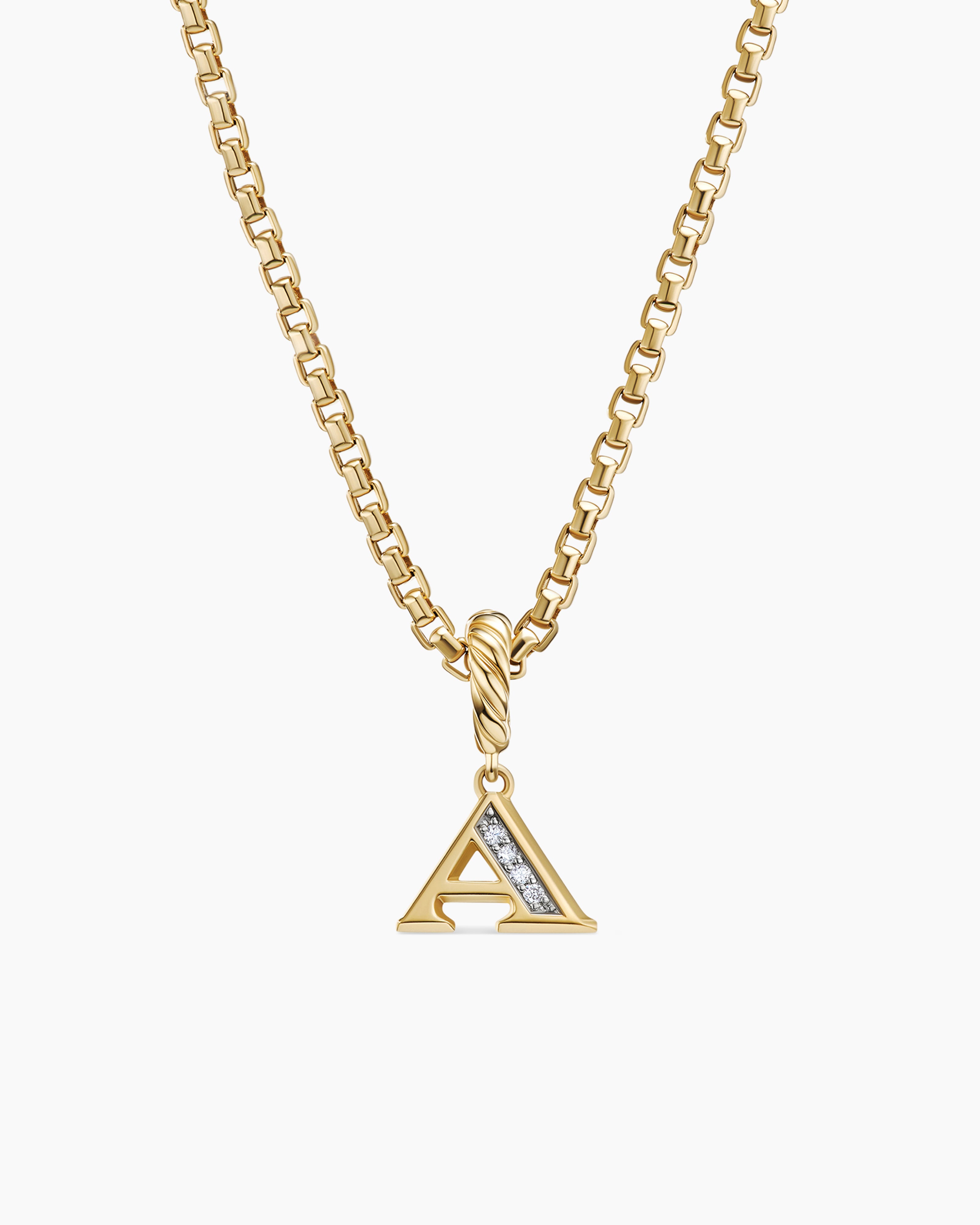 Initial Necklace, Letter V Diamond Pendant with 18k Yellow Gold Chain