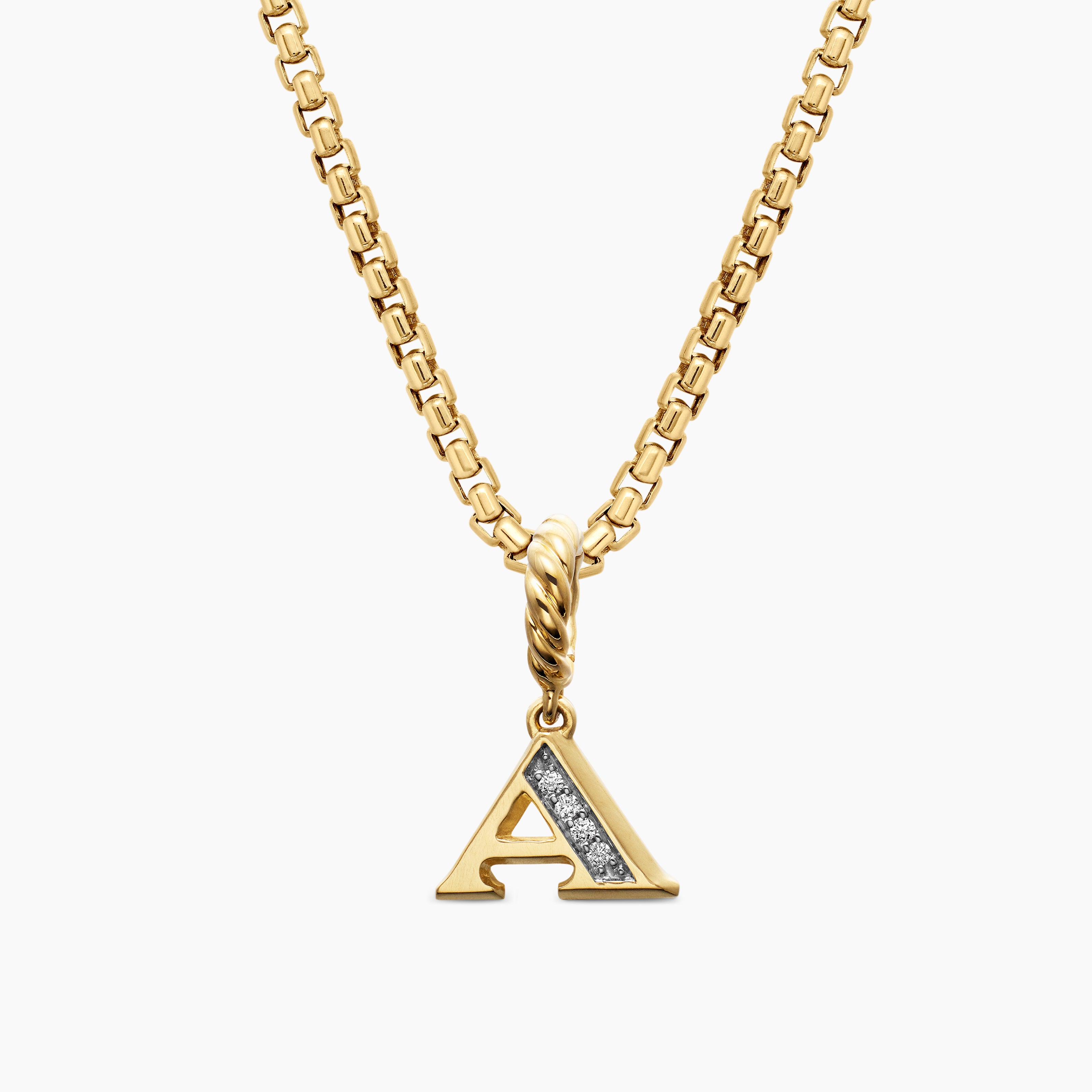 Womens Pav&eacute; Initial Pendant in 18K Yellow Gold with Diamond A