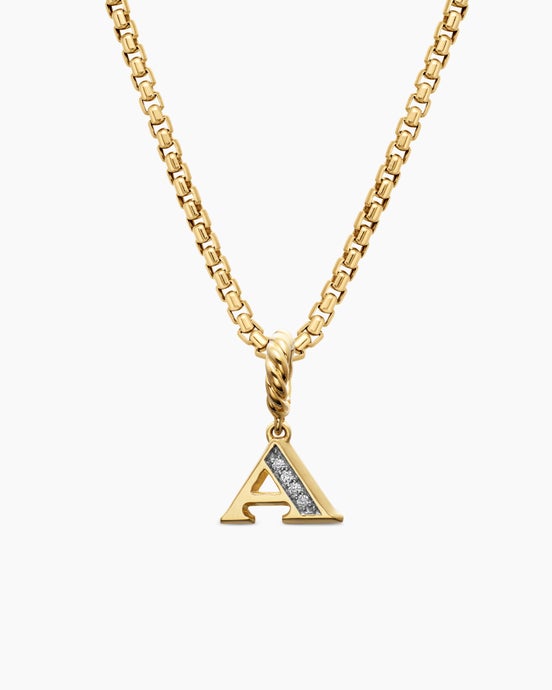 Pavé Initial Pendant in 18K Yellow Gold with Diamond A