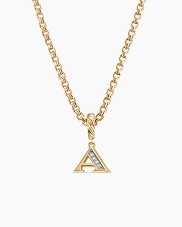Pavé Initial Pendant in 18K Yellow Gold with Diamond A