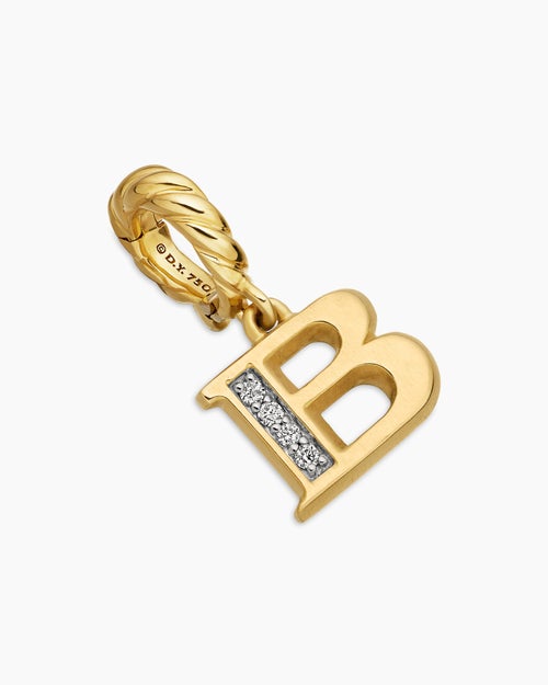 Womens Pavé Initial Pendant in 18ct Yellow Gold with Diamond B