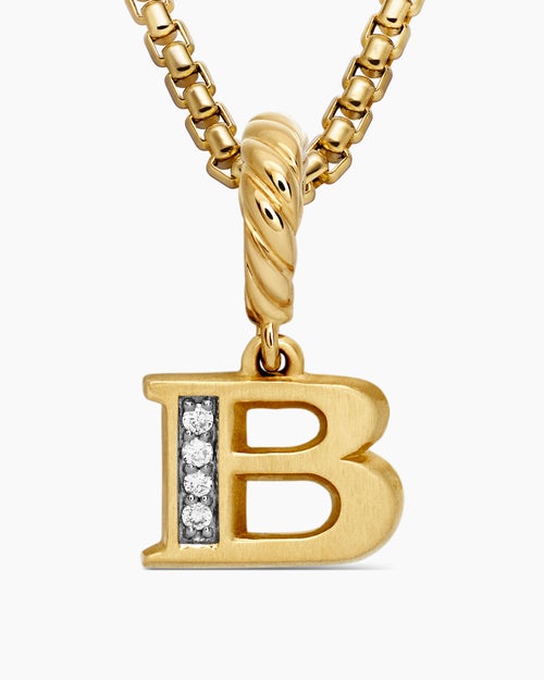 Womens Pavé Initial Pendant in 18ct Yellow Gold with Diamond B