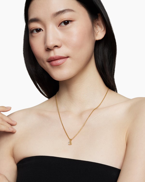 Pavé Initial Pendant in 18K Yellow Gold with Diamond B
