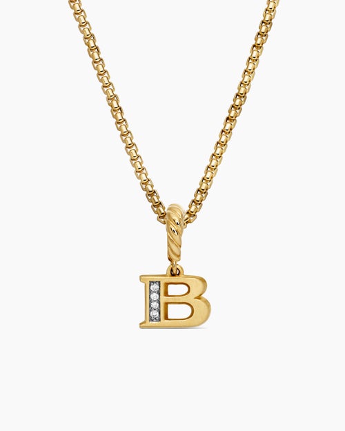 Womens Pavé Initial Pendant in 18ct Yellow Gold with Diamond B
