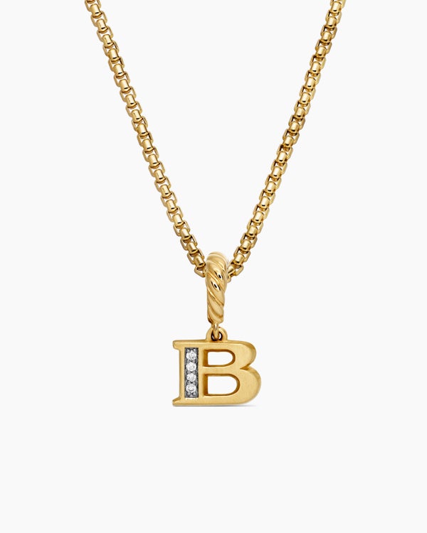 Pavé Initial Pendant in 18K Yellow Gold with Diamond B
