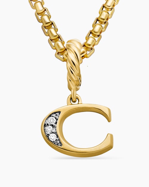 Womens Pavé Initial Pendant in 18K Yellow Gold with Diamond C