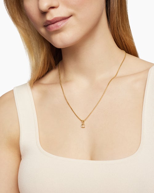 Womens Pavé Initial Pendant in 18ct Yellow Gold with Diamond C