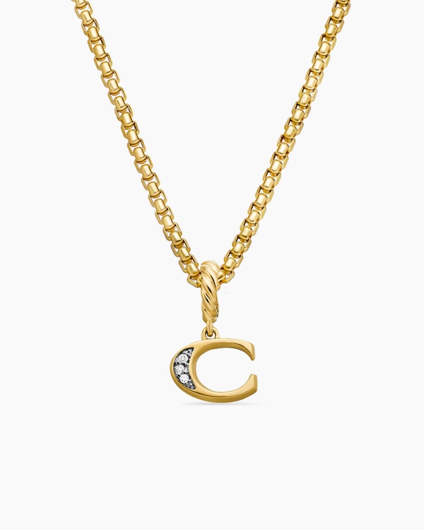 Pavé Initial Pendant in 18K Yellow Gold with Diamond C