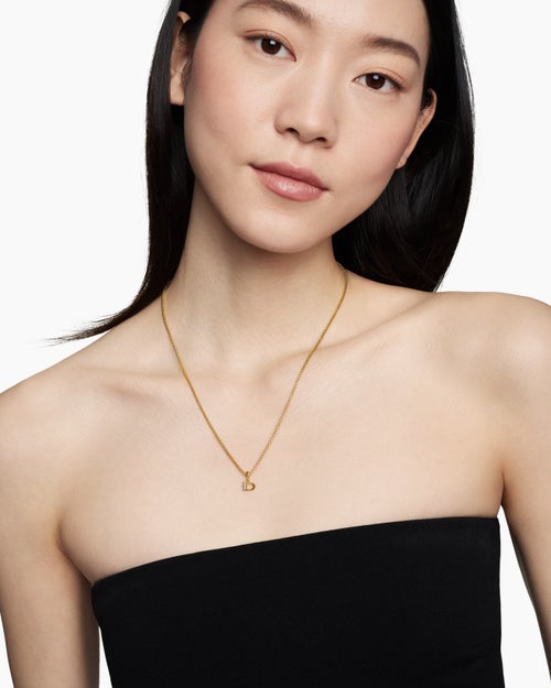 Womens Pavé Initial Pendant in 18K Yellow Gold with Diamond D