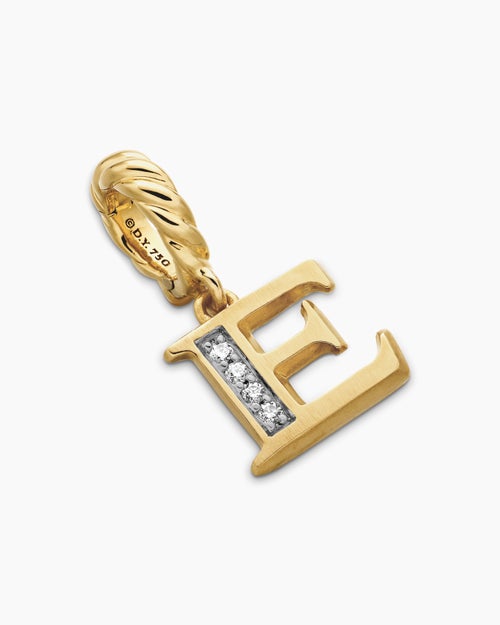 Womens Pavé Initial Pendant in 18ct Yellow Gold with Diamond E