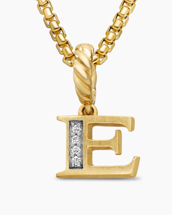 Pavé Initial Pendant in 18K Yellow Gold with Diamond E