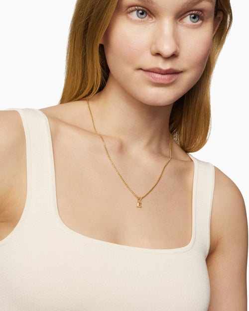 Womens Pavé Initial Pendant in 18ct Yellow Gold with Diamond E