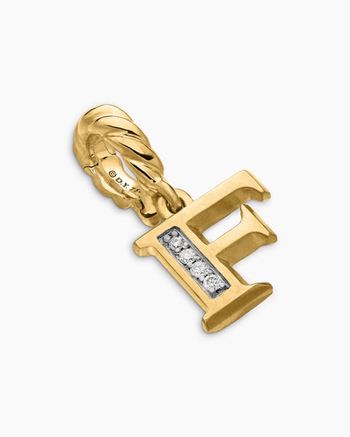 Womens Pavé Initial Pendant in 18K Yellow Gold with Diamond F