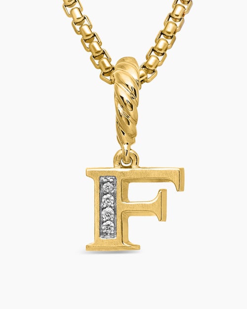 Womens Pavé Initial Pendant in 18K Yellow Gold with Diamond F