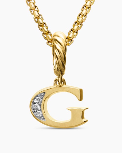 Womens Pavé Initial Pendant in 18K Yellow Gold with Diamond G