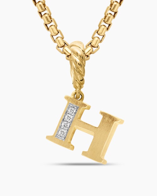 Womens Pavé Initial Pendant in 18K Yellow Gold with Diamond H