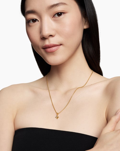 Womens Pavé Initial Pendant in 18K Yellow Gold with Diamond H