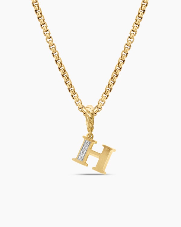Pavé Initial Pendant in 18K Yellow Gold with Diamond H