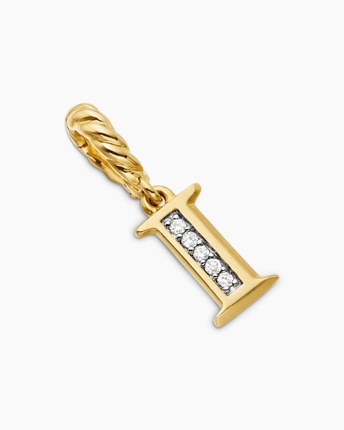Womens Pavé Initial Pendant in 18K Yellow Gold with Diamond I