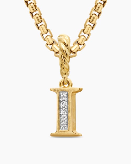 Womens Pavé Initial Pendant in 18K Yellow Gold with Diamond I