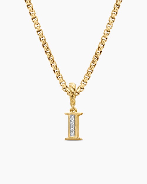 Womens Pavé Initial Pendant in 18K Yellow Gold with Diamond I