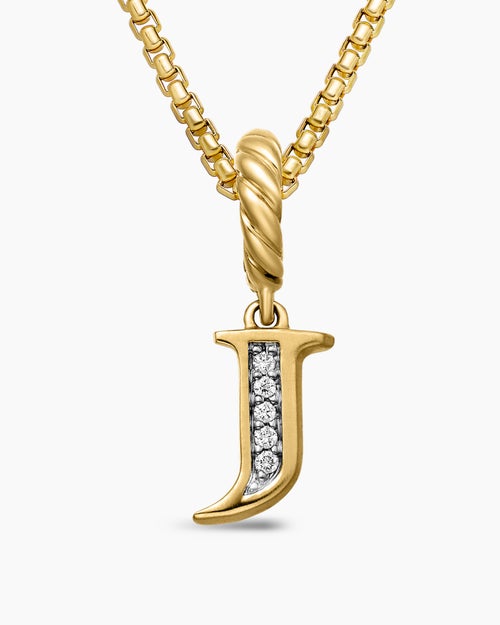 Womens Pavé Initial Pendant in 18K Yellow Gold with Diamond J