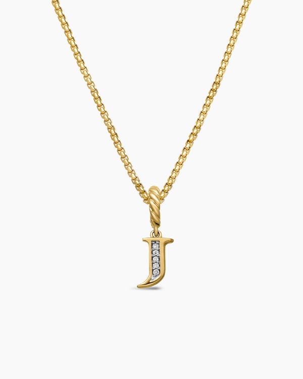 Pavé Initial Pendant in 18K Yellow Gold with Diamond A