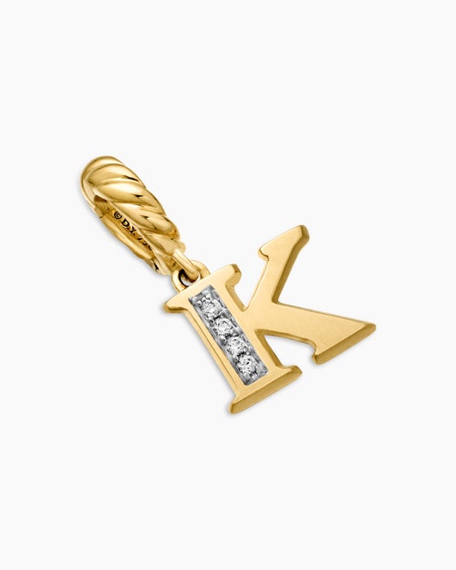 Womens Pavé Initial Pendant in 18K Yellow Gold with Diamond K